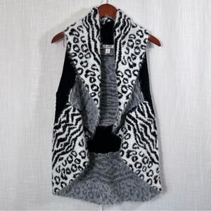 Spense Fuzzy Animal Print Soft Swag Sweater Vest Cardigan Size LP